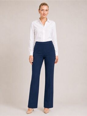 Alfred Sung Navy Pull-On Dress Pants Size 10 Straight Leg Stretch Work Trousers